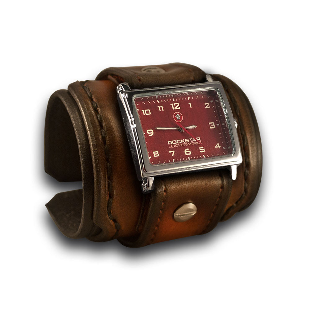 Black & Tan Stressed Layered Wide Leather Cuff Watch-Leather Cuff Watches-Rockstar Leatherworks™