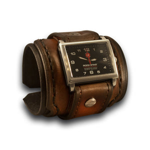 Black & Tan Stressed Drake Leather Cuff Watch with Stitching-Leather Cuff Watches-Rockstar Leatherworks™