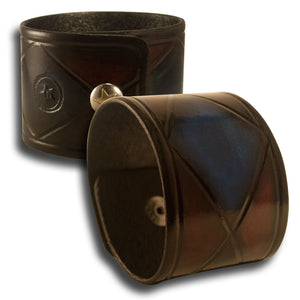 Mahogany & Blue Stressed Leather Cuff Wristband with Snap-Leather Cuffs & Wristbands-Rockstar Leatherworks™