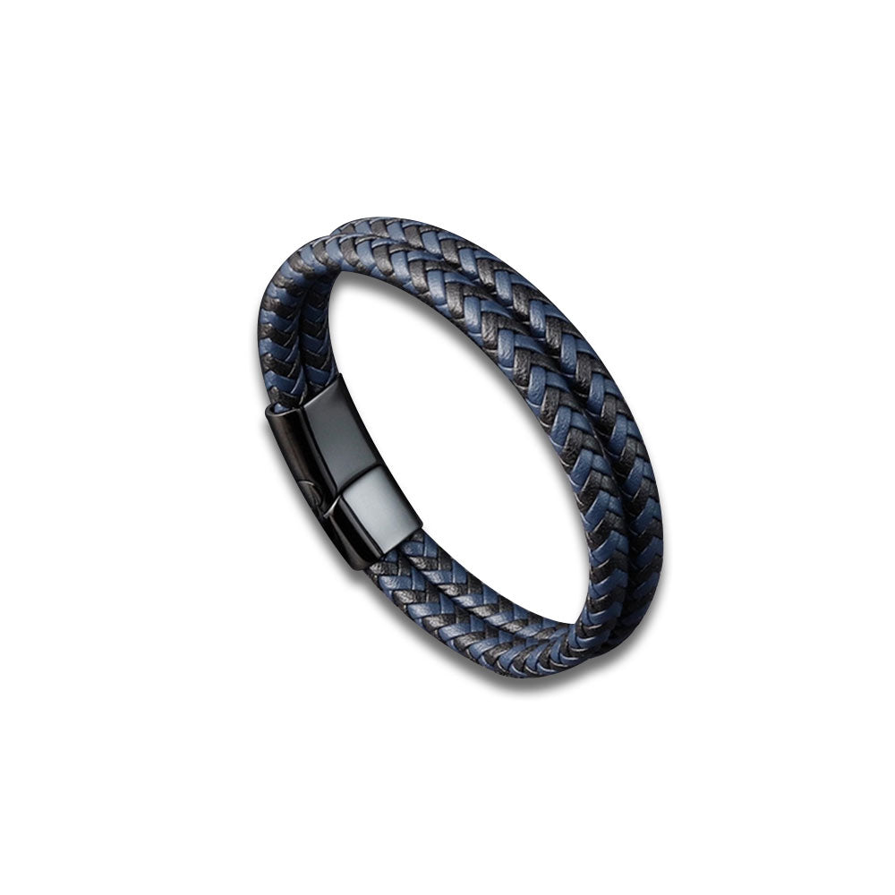 Blue and Black Braided Leather Bracelet-Bracelet-Rockstar Leatherworks™