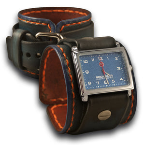 Blue Stressed Leather Cuff Watch with Blue Watch Face-Leather Cuff Watches-Rockstar Leatherworks™