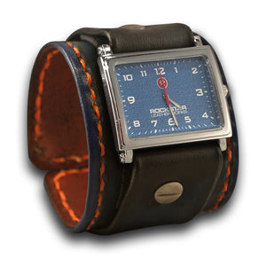 Blue Stressed Leather Cuff Watch with Blue Watch Face-Leather Cuff Watches-Rockstar Leatherworks™