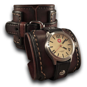 Bordeaux Stressed Drake Leather Cuff Watch with Stainless 42mm-Leather Cuff Watches-Rockstar Leatherworks™