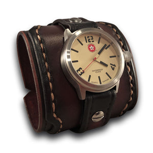 Bordeaux Stressed Layered Leather Cuff Watch with Stainless 42mm-Leather Cuff Watches-Rockstar Leatherworks™