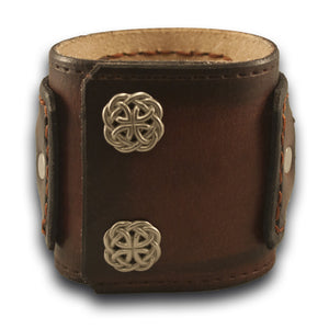 Bordeaux & Tan Layered Leather Cuff Watch with Celtic Snaps-Leather Cuff Watches-Rockstar Leatherworks™