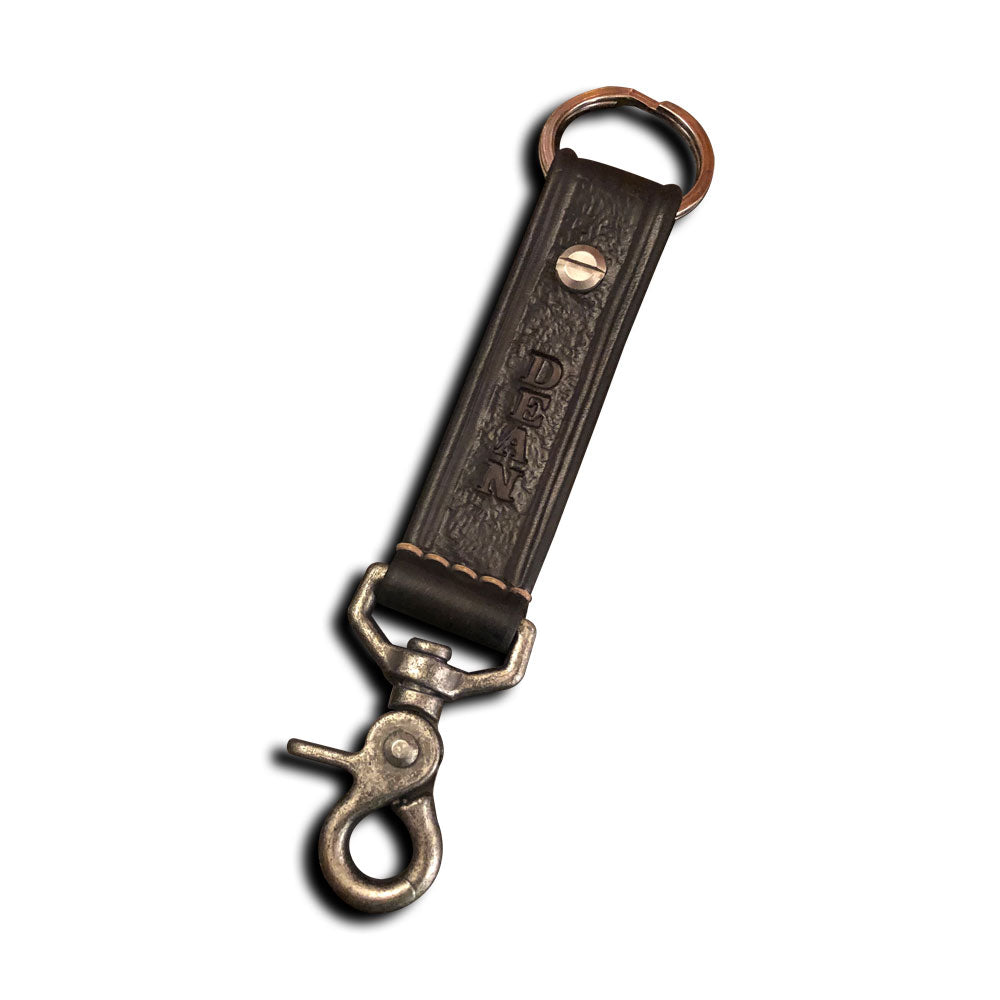 Rockstar Leatherworks Brown Leather Keychain with Beige Stitching & Trigger Snap