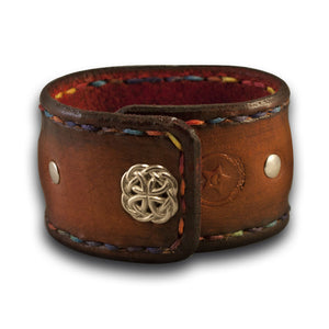 Brown Leather Cuff Watch w/ Celtic Snap & Multi-Color Stitching-Leather Cuff Watches-Rockstar Leatherworks™