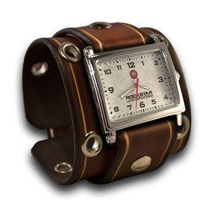 Brown Stressed Leather Cuff Watch with Red Watch Face-Leather Cuff Watches-Rockstar Leatherworks™