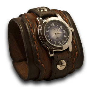 Drake Leather Cuff Watch Brown Stressed with Rust Stitching-Leather Cuff Watches-Rockstar Leatherworks™