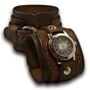 Drake Leather Cuff Watch Brown Stressed with Rust Stitching-Leather Cuff Watches-Rockstar Leatherworks™