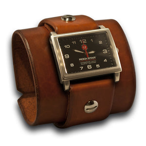 Rockstar Canyon Tan Leather Cuff Watch with Black Stainless Face-Leather Cuff Watches-Rockstar Leatherworks™