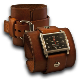 Rockstar Canyon Tan Leather Cuff Watch with Black Stainless Face-Leather Cuff Watches-Rockstar Leatherworks™