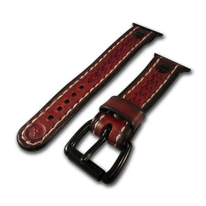 Crimson Stressed Apple iWatch Straps with Black Hardware-Custom Handmade Leather Watch Bands-Rockstar Leatherworks™