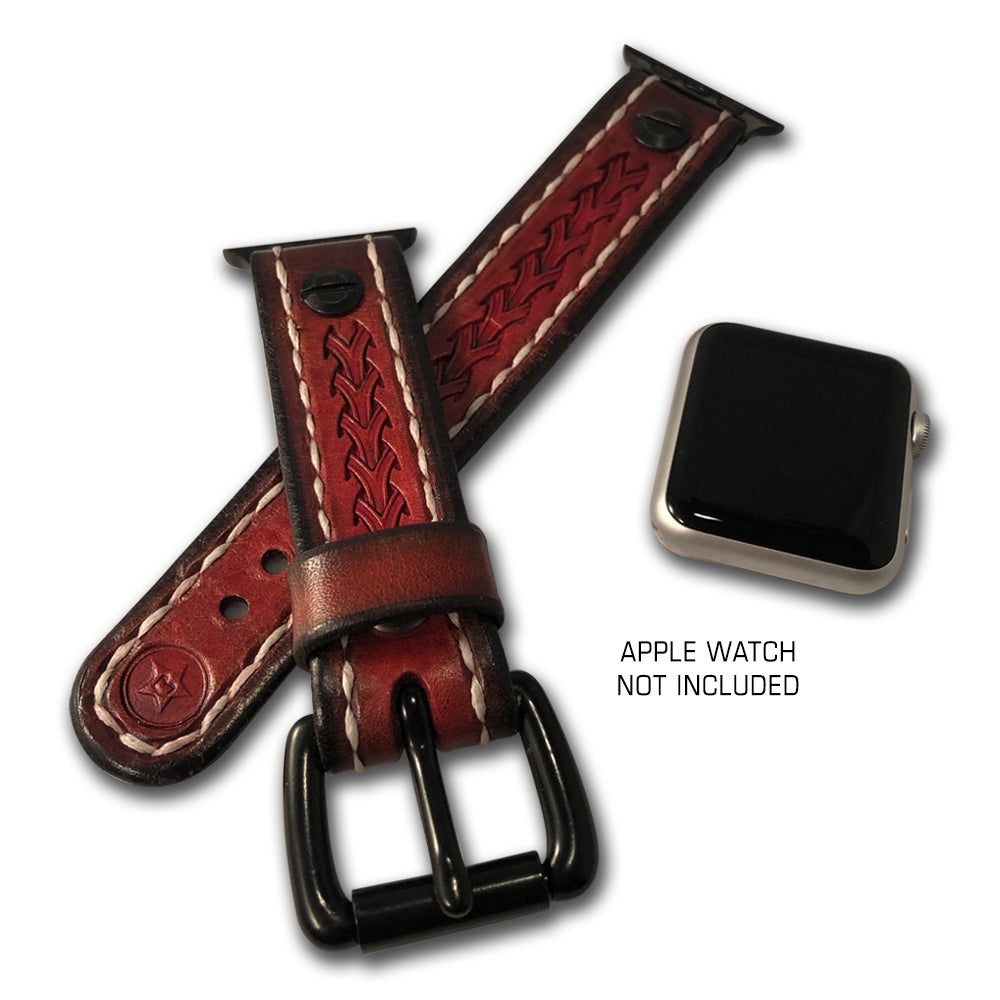Crimson Stressed Apple iWatch Straps with Black Hardware-Custom Handmade Leather Watch Bands-Rockstar Leatherworks™