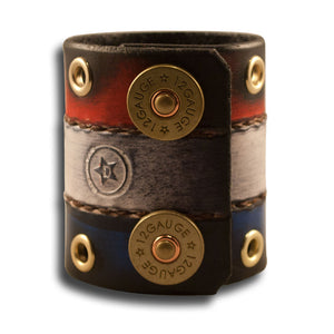 Red, White & Blue Leather Cuff w/ Shotgun Shell Snaps & Eyelets-Leather Cuffs & Wristbands-Rockstar Leatherworks™