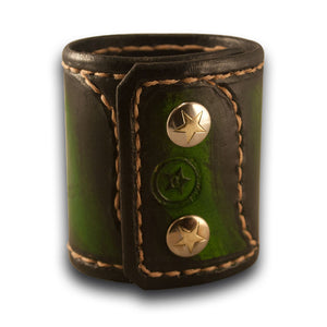 Green Stressed Leather Cuff Wristband with Stitching & Snaps-Leather Cuffs & Wristbands-Rockstar Leatherworks™