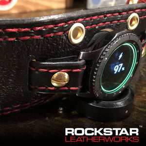 Black Samsung Leather Cuff Watch Band with Eyelets-Custom Handmade Leather Watch Bands-Rockstar Leatherworks™