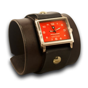 Dark Brown Leather Cuff Watch with Brass Buckle-Leather Cuff Watches-Rockstar Leatherworks™