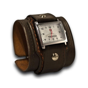 Dark Brown Wide Layered Leather Cuff Watch with Stitching-Leather Cuff Watches-Rockstar Leatherworks™