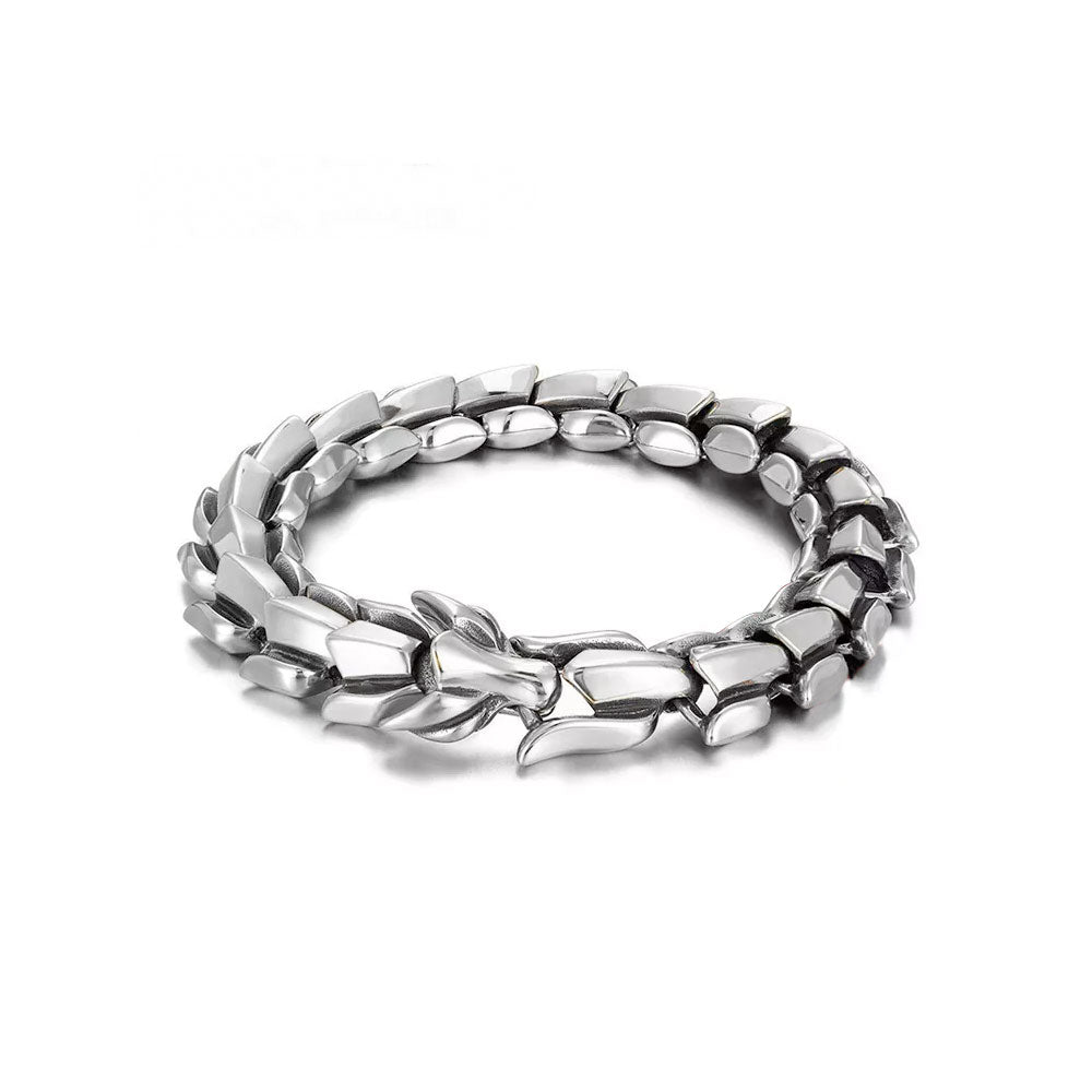 Silver Dragon Head Link Bracelet-Bracelet-Rockstar Leatherworks™