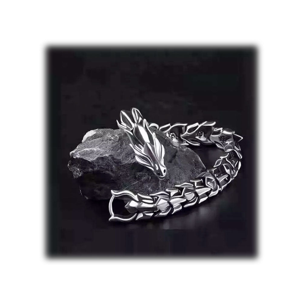 Silver Dragon Head Link Bracelet-Bracelet-Rockstar Leatherworks™