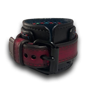 Black, Blue & Oxblood Layered Wide Leather Cuff Watch-Leather Cuff Watches-Rockstar Leatherworks™