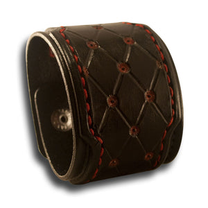 Black Layered Cuff with Rose, Skull Snaps & Red Stitching-Leather Cuffs & Wristbands-Rockstar Leatherworks™