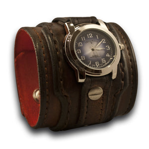 Brown Stressed Drake Leather Cuff Watch w/ Layered Cuff & Snaps-Leather Cuff Watches-Rockstar Leatherworks™
