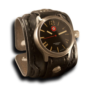 Slate Drake Leather Cuff Watch w/ Stainless 42mm Sapphire, 10ATM-Leather Cuff Watches-Rockstar Leatherworks™