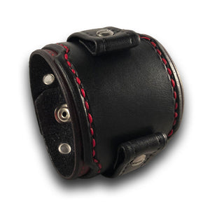 Red & Black Layered Leather Cuff Watch Band with Eyelets & Snaps-Custom Handmade Leather Watch Bands-Rockstar Leatherworks™