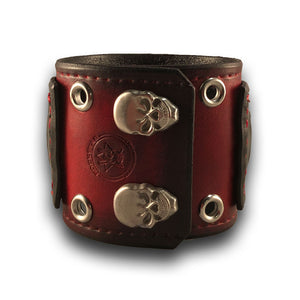 Red & Black Layered Leather Cuff Watch Band with Eyelets & Snaps-Custom Handmade Leather Watch Bands-Rockstar Leatherworks™