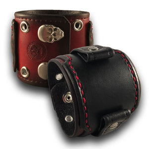 Red & Black Layered Leather Cuff Watch Band with Eyelets & Snaps-Custom Handmade Leather Watch Bands-Rockstar Leatherworks™