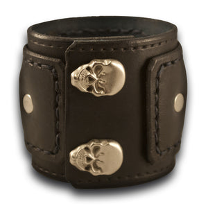 Black Layered Leather Cuff Watch with Skull Snaps-Leather Cuff Watches-Rockstar Leatherworks™