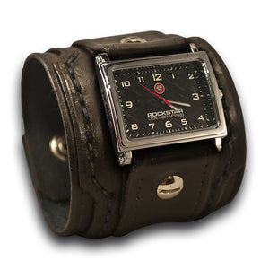 Black Layered Leather Cuff Watch with Skull Snaps-Leather Cuff Watches-Rockstar Leatherworks™