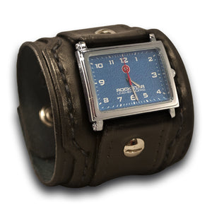 Black Layered Leather Cuff Watch with Skull Snaps-Leather Cuff Watches-Rockstar Leatherworks™