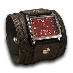 Black Layered Leather Cuff Watch with Skull Snaps-Leather Cuff Watches-Rockstar Leatherworks™