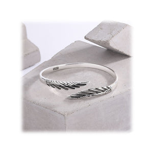 Feather Wings Silver Bangle Bracelet-Bracelet-Rockstar Leatherworks™