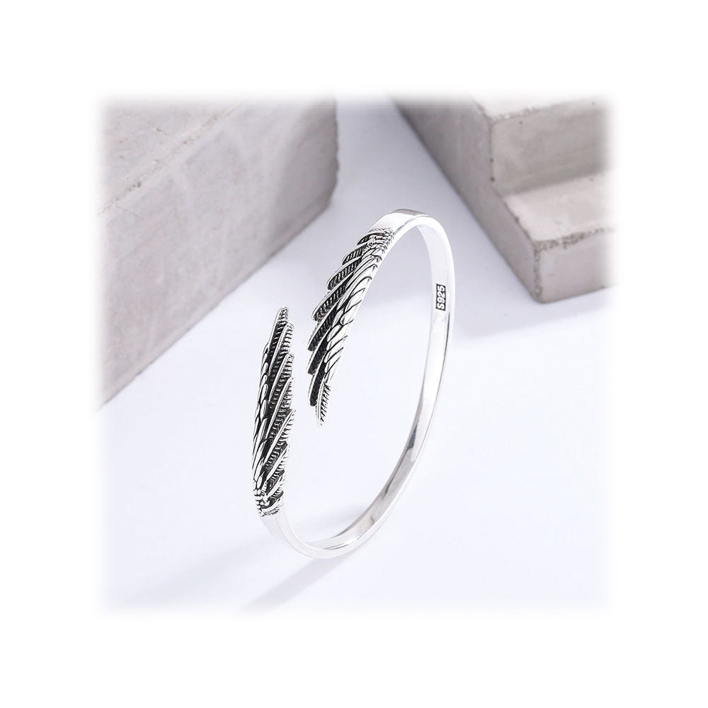 Feather Wings Silver Bangle Bracelet - Rockstar Leatherworks™
