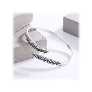 Feather Wings Silver Bangle Bracelet-Bracelet-Rockstar Leatherworks™