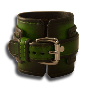 Green Stressed Layered Leather Cuff Watch with 42mm-Leather Cuff Watches-Rockstar Leatherworks™