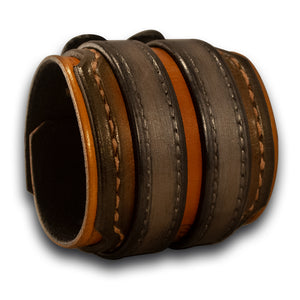 Gold & Silver Drake Layered Leather Double Strap Double Buckle Cuff-Leather Cuffs & Wristbands-Rockstar Leatherworks™