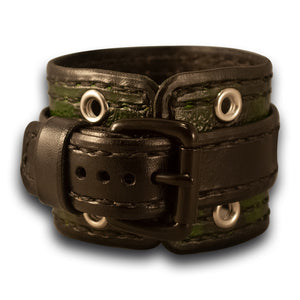 Green & Black Apple iWatch Leather Cuff Watch Band with Eyelets-Custom Handmade Leather Watch Bands-Rockstar Leatherworks™