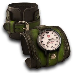 Black & Green Layered Rockstar Drake Leather Cuff Watch-Leather Cuff Watches-Rockstar Leatherworks™
