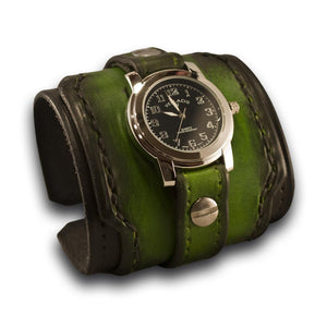 Black & Green Layered Rockstar Leather Cuff Watch-Leather Cuff Watches-Rockstar Leatherworks™