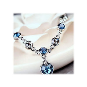 Silver Faux Sapphire/Diamond Crystal Heart Chain Bangle Bracelet-Bracelet-Rockstar Leatherworks™