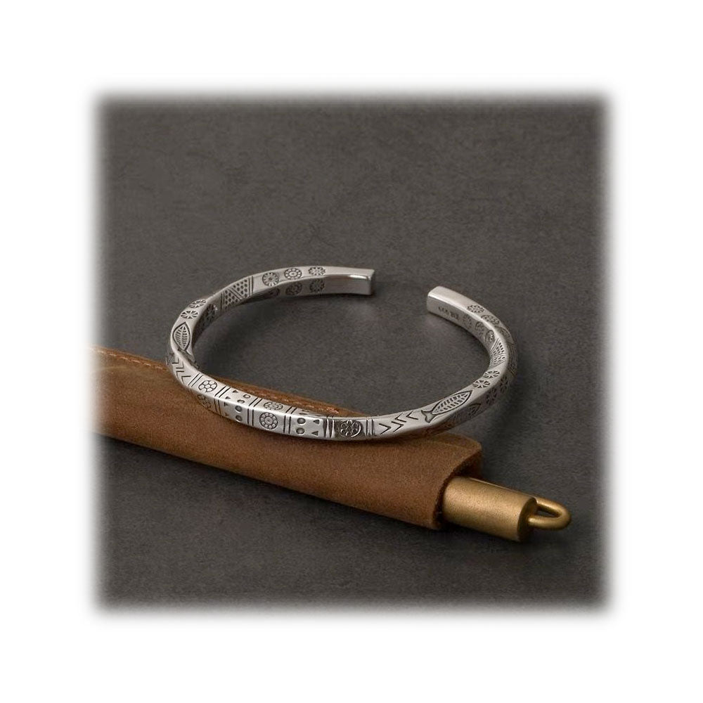 Hieroglyph Tribal Silver Bangle Bracelet-Bracelet-Rockstar Leatherworks™