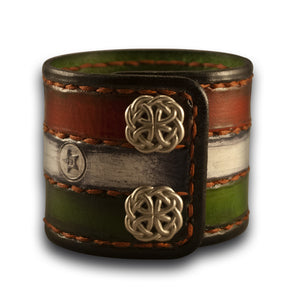 Irish Flag Leather Cuff Wristband with Rust Stitching-Leather Cuffs & Wristbands-Rockstar Leatherworks™