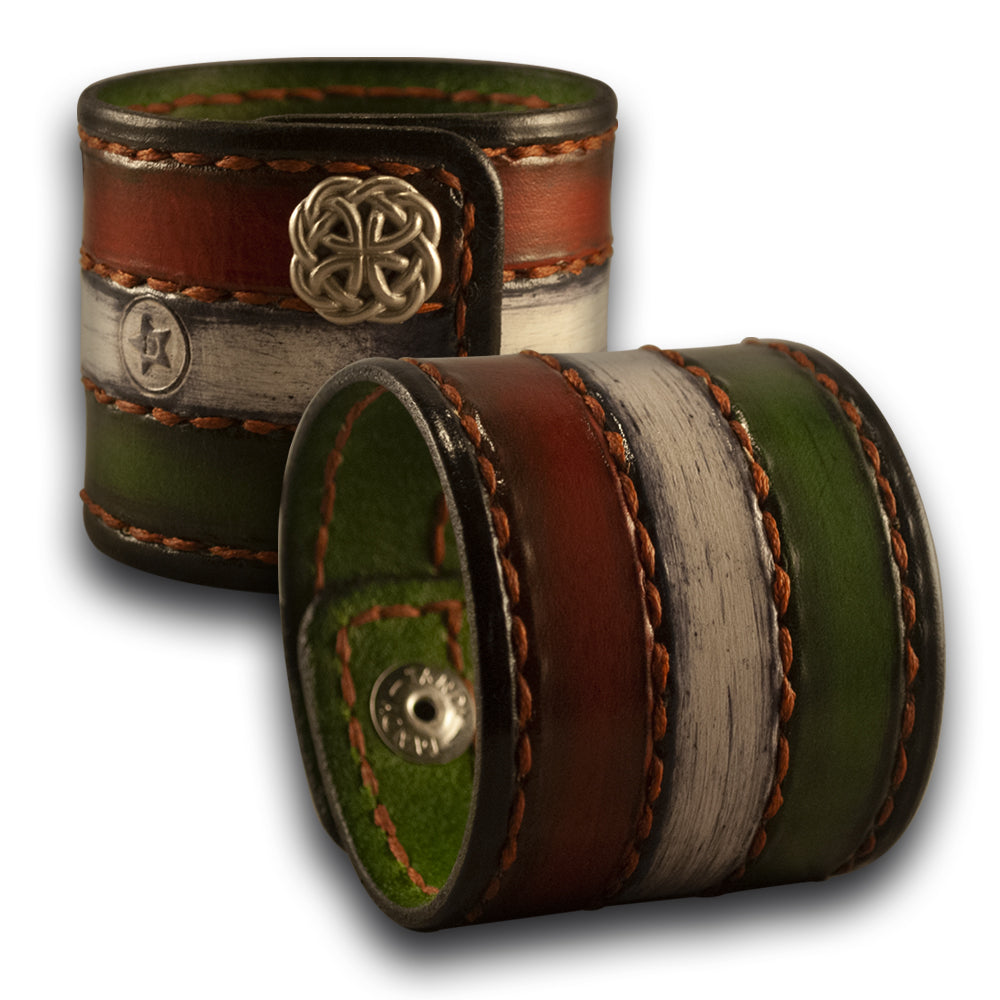Irish Flag Leather Cuff Wristband with Rust Stitching-Leather Cuffs & Wristbands-Rockstar Leatherworks™