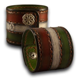 Irish Flag Leather Cuff Wristband with Rust Stitching-Leather Cuffs & Wristbands-Rockstar Leatherworks™