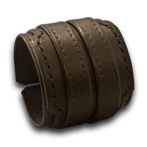 Black Layered Double Strap Leather Cuff Wristband with Buckles-Leather Cuffs & Wristbands-Rockstar Leatherworks™